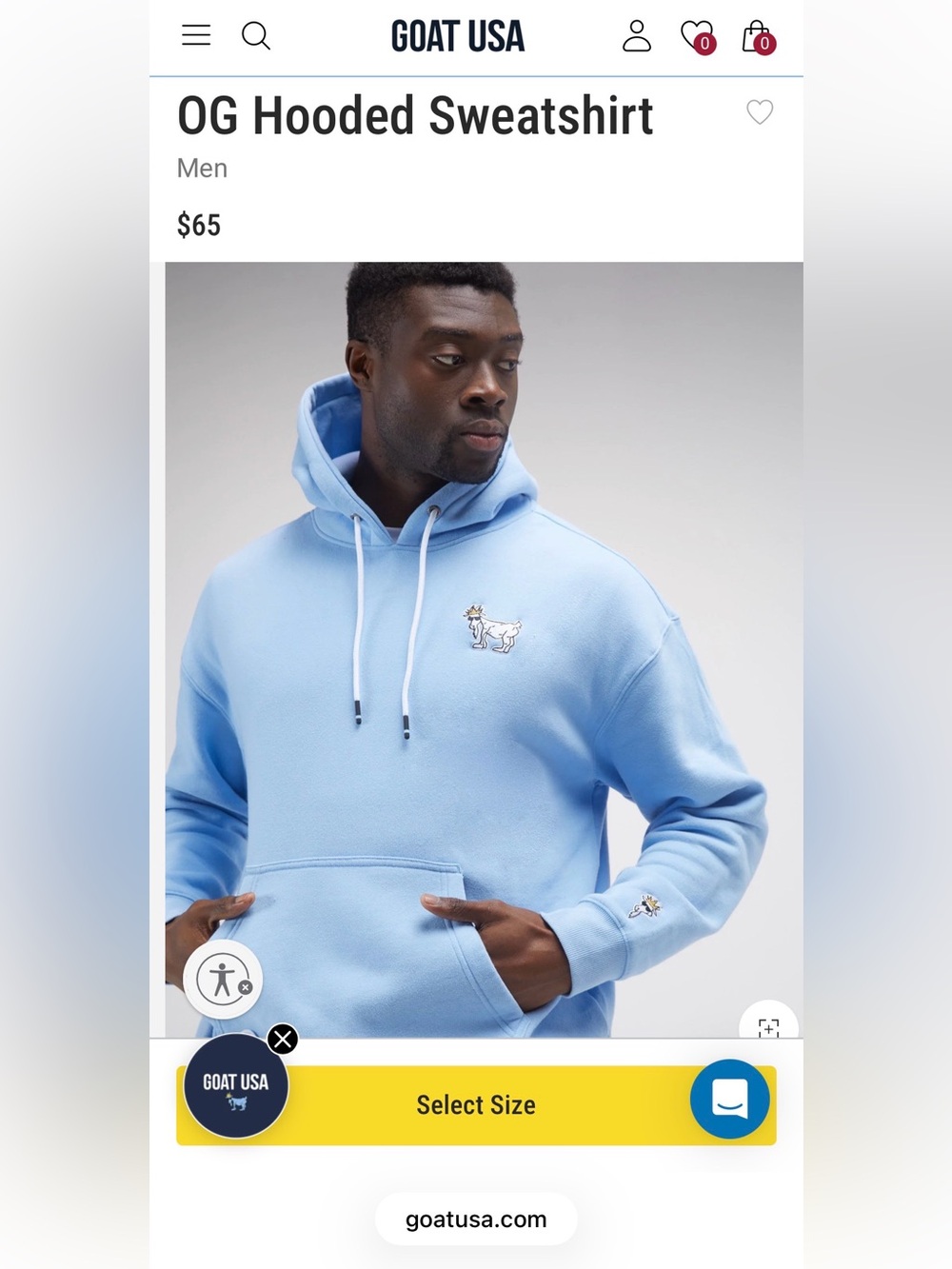 GOAT USA OG Hooded Sweatshirt in Carolina Blue, adult Small, NWOT
